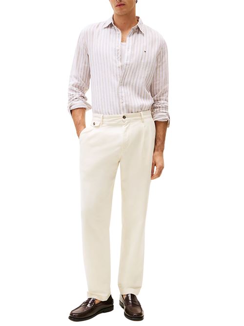 Camicia uomo beige/bianca in lino Tommy Hilfiger | MW0MW385810AA